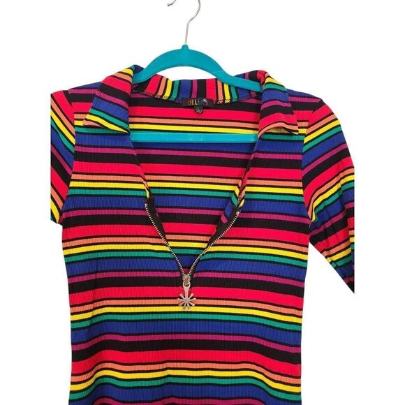 DELIAS x Dolls kill La Vida Loca Rainbow Striped Dress, 90s Y2K Whimsical | L - Picture 5 of 13